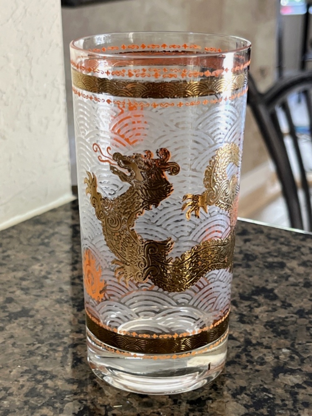 RARE Vintage 60s Chinese New Year GOLDEN DRAGON Highball Drinking Glass